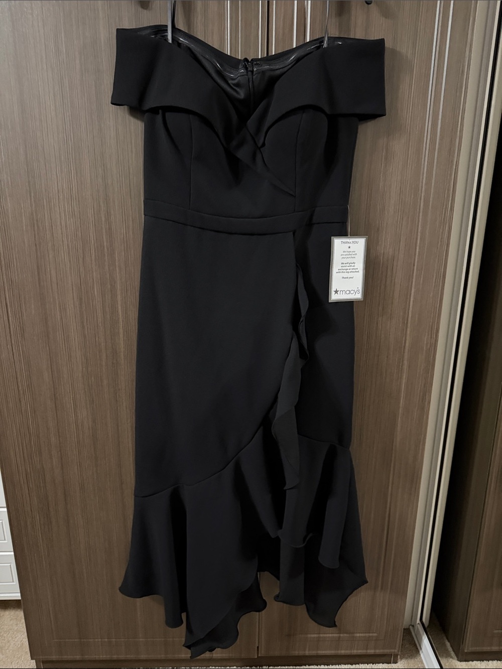 Xscape Black One-Shoulder Ruffle Midi Dress